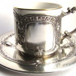 Серебряная чайная (кофейная) пара. Подстаканник. серебряный подстаканник из серебра фарфор серебро чашка блюдце