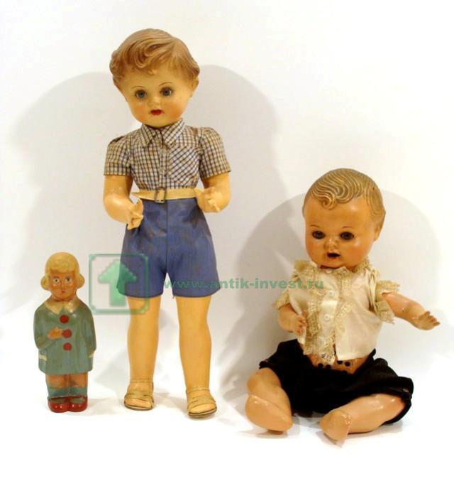 3 старинные куклы из композита и погремушка 35 см