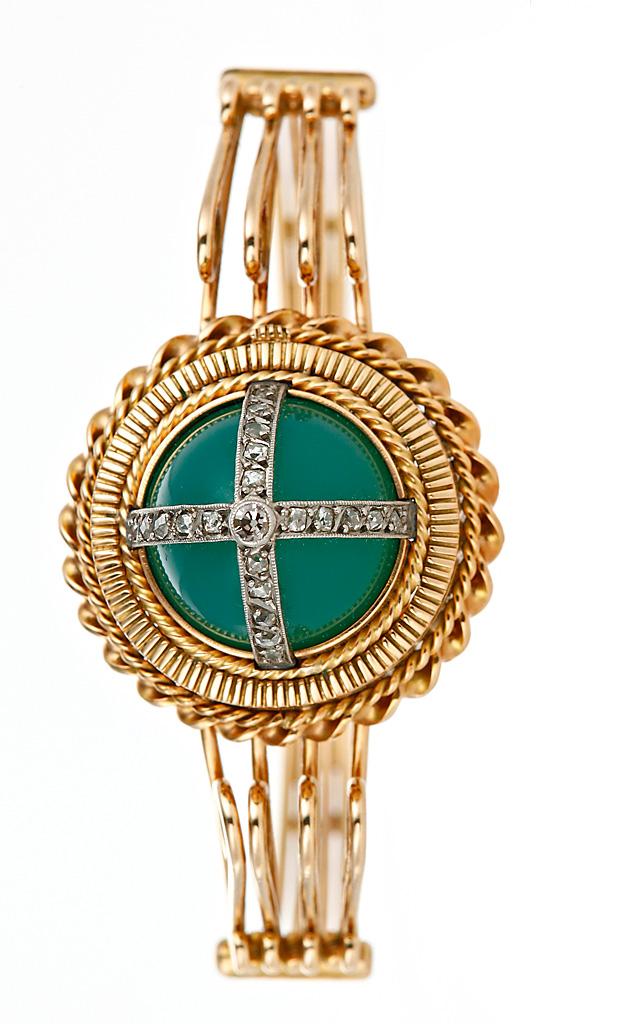 женские механические золотые часы Omega с бриллиантами