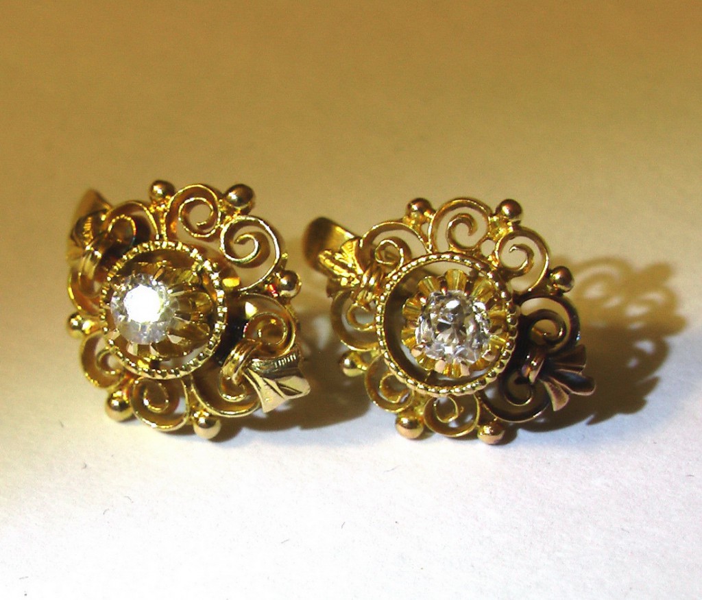 СЕРЬГИ СТАРИННЫЕ С БРИЛЛИАНТАМИ ЗОЛОТЫЕ 18К 750