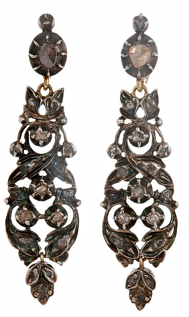 старинные серебряные серьги с бриллиантами середина 19 века